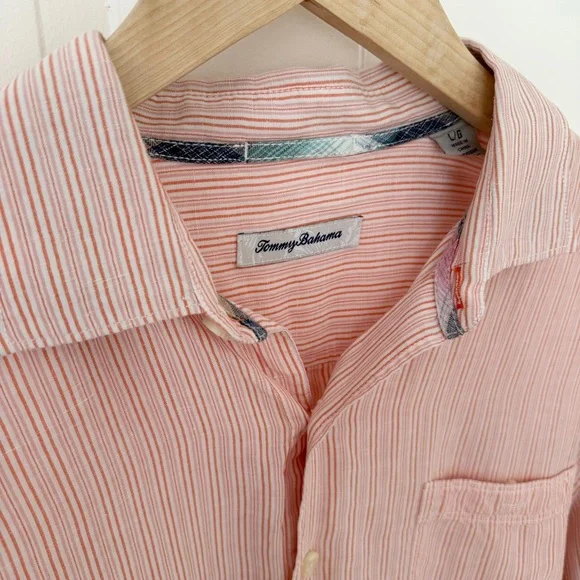 Tommy Bahama Linen Blend Pastel Striped Long Sleeve Button Down Shirt Sz Large L - Picture 2 of 4